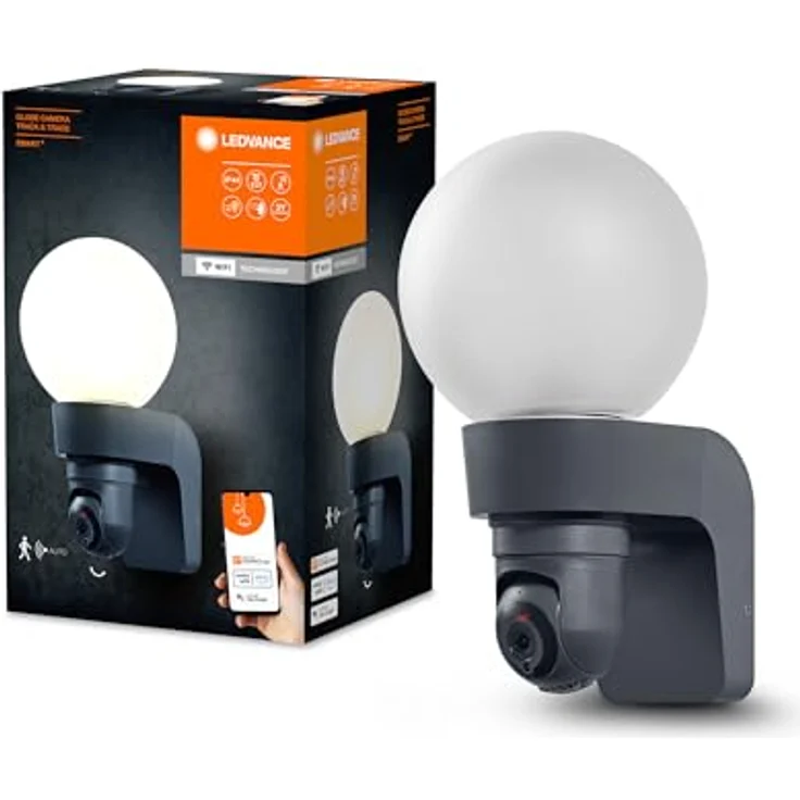LEDVANCE Smart+ Kamera Globe E27, Außenleuchte mit HD Live Bildübertragung, Schwarz, max. 15 W, steuerbar über App – Bild 1