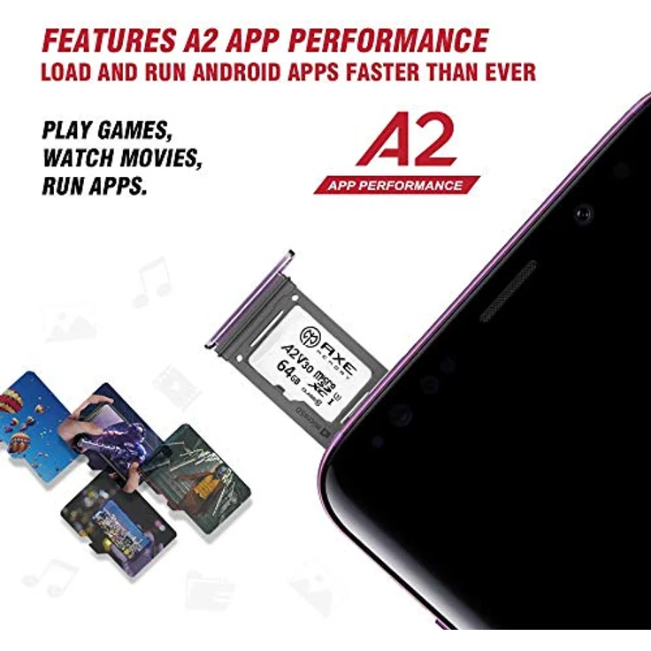 AXE 64 GB MicroSDXC Speicherkarte + SD-Adapter mit A2 App Performance, V30 UHS-I U3 4K Ultra HD Klasse 10 - AXS2A64 – Bild 3