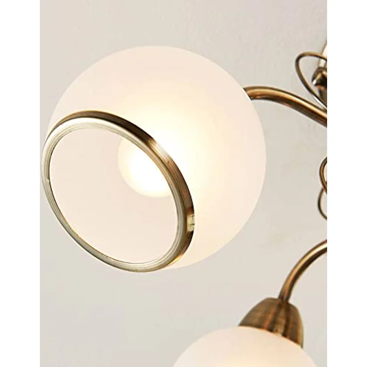 Lindby Deckenlampe Glas Metall altmessing, Deckenleuchte Ø 59 cm, 5x E14 max. 40W, ohne Leuchtmittel, Wohnzimmerlampe, Schlafzimmer, Flur, Büro – Bild 5