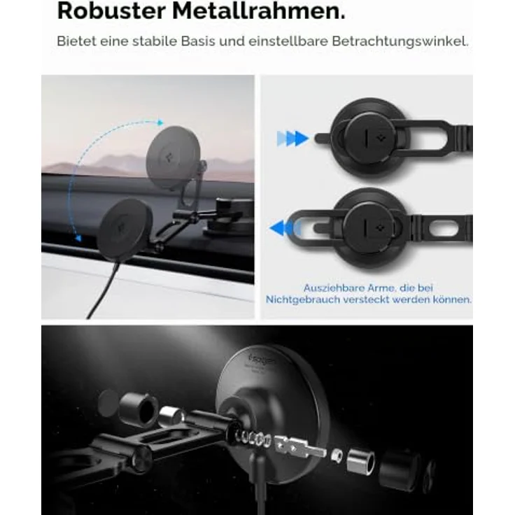 Spigen OneTap Pro 4 MagSafe Car Mount Charger, kabelloses Ladegerät für Dashboard und Windschutzscheibe, Schwarz – Bild 4