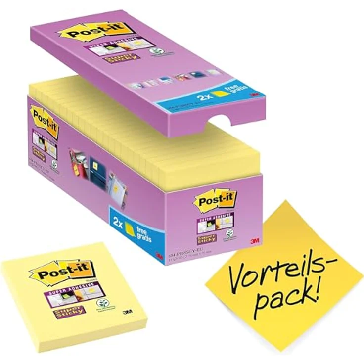 Post-it® Haftnotiz 65416SYP, 76x76mm, 90 Blätter pro Block, 16 Blöcke/Pack, gelb – Bild 1