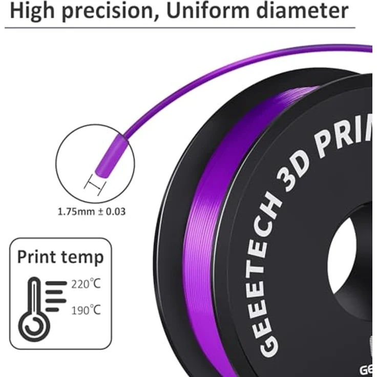 GEEETECH PLA Filament 1.75mm für 3D Drucker, 1kg Spule, lila, hohe Druckqualität – Bild 2