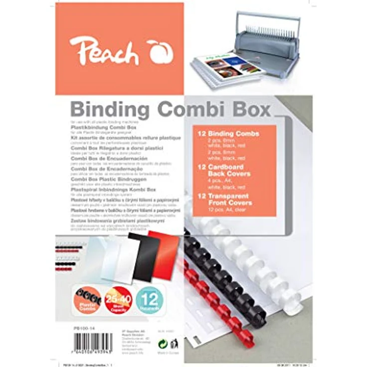 Peach PB100-14 Plastikbindeset für 12 Dokumente, DIN A4, 36-teilig, farbig assortiert – Bild 2
