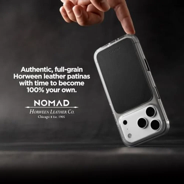 Nomad Clear Leather Case - black (Horween) - für iPhone 17 Pro/18 Pro, transparentes Design mit echtem Horween-Ledereinsatz – Bild 4