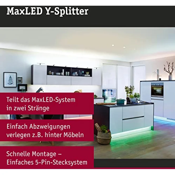Paulmann 79813 Stripe MaxLED Y-Splitter 1 zu 2 Verteilung 30 cm max. 144 Watt Lichtband Weiß Lichtstreifen Kunststoff LED Band - Preisvergleich – Bild 2