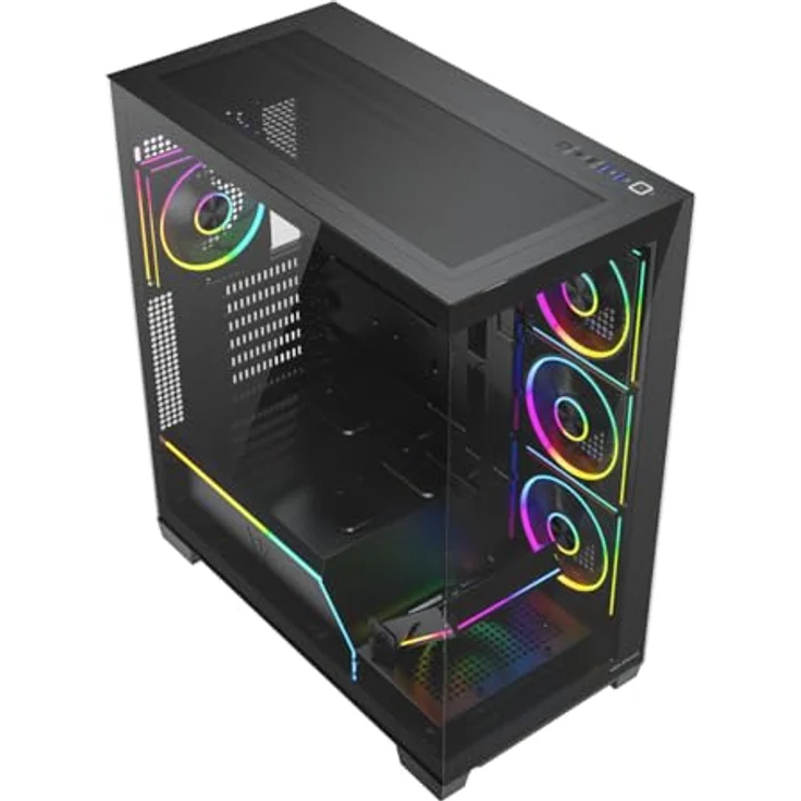 MODECOM Volcano Stellar Plus ARGB 5F, Gaming-Computergehäuse mit 5 ARGB-Lüftern, gehärtetem Glas, USB 3.0 und USB-C, schwarz – Bild 7