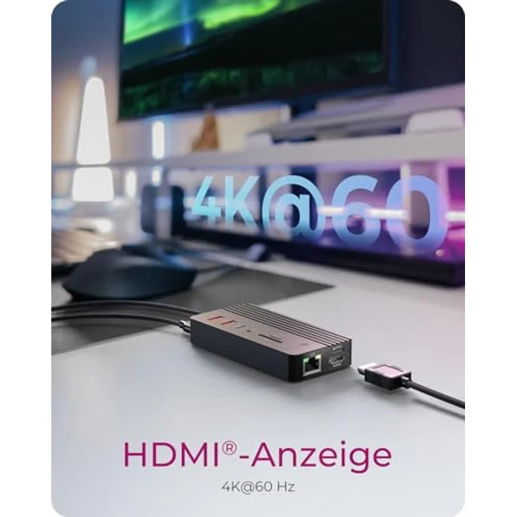 ICY BOX IB-DK4072M-CU31, 10-in-1 USB-C DockingStation mit M.2 NVMe SSD Schacht, HDMI 4K@60Hz, 100W Power Delivery, Aluminiumgehäuse, Gigabit LAN, Kartenleser, Audio – Bild 4