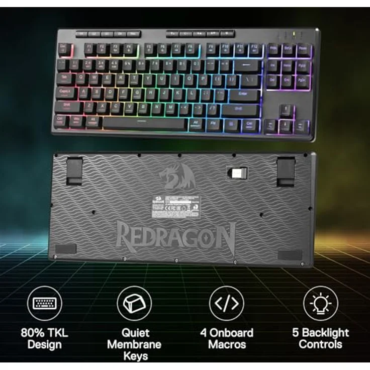 Redragon K516RGB-PRO SHIVA PRO 87, Ergonomische TKL-Tastatur mit dynamischer RGB-Beleuchtung, kabelgebunden und kabellos, Schwarz – Bild 2