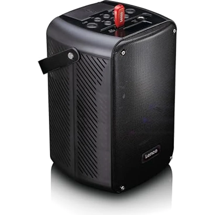 Lenco BTC-060BK Bluetooth Lautsprecher in Schwarz mit 12 h Akkubetrieb, Karaoke-Set inkl. wiederaufladbarem Mikrofon und LED-Lichteffekten – Bild 7