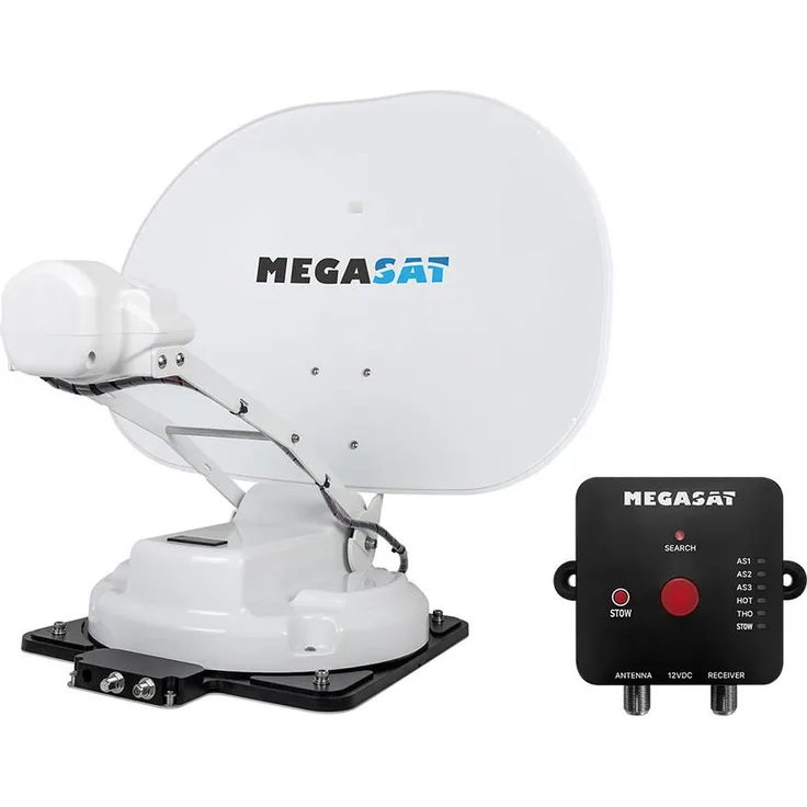 Megasat Caravanman 55 Professional GPS, vollautomatische Satellitenantenne mit Auto-Skew und Twin-Anschluss, 55 cm Spiegelgröße