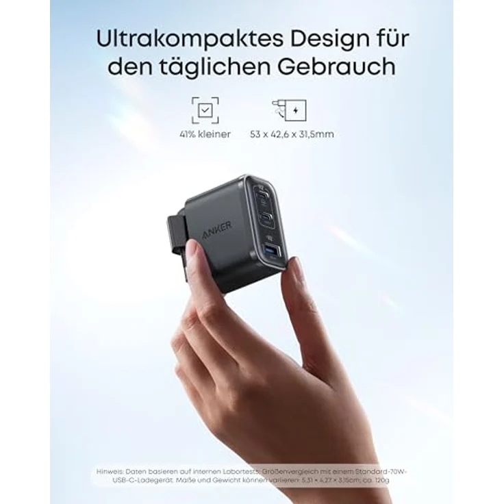 Anker Nano Ladegerät, 3-Port-Netzteil mit ultraschneller 70W Leistung, kompakt & stylisch für iPhone 17/Pro/Pro Max, MacBook Air, iPad und mehr – Bild 3