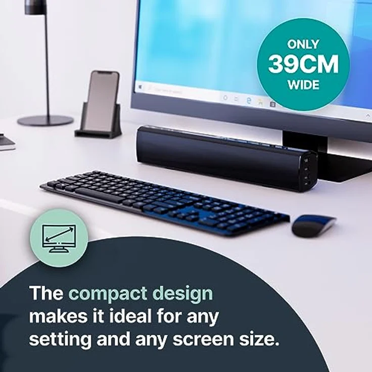 MAJORITY Bowfell Soundbar für TV Geräte | Bluetooth PC Soundbar | 50W 2.0 Stereo TV Lautsprecher für Fernseher | 39cm Soundbar PC | Mini Soundbar TV | Sound Bar & Fernbedienung (Schwarz) – Bild 3