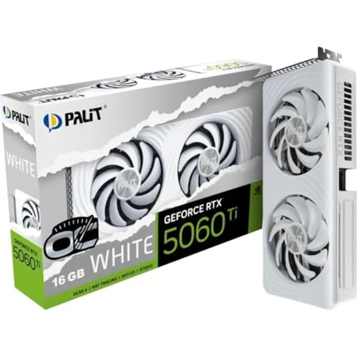 Palit RTX5060Ti WHITE OC, 16 GB GDDR7 Grafikkarte mit 8K Unterstützung und PCIe 5.0
