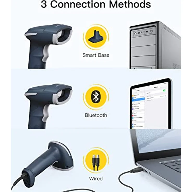 Inateck BCST-54, 2D Kabelloser Barcode Scanner mit Bluetooth 5.0, Bildschirm-Scannen und intelligenter Station, blau – Bild 4