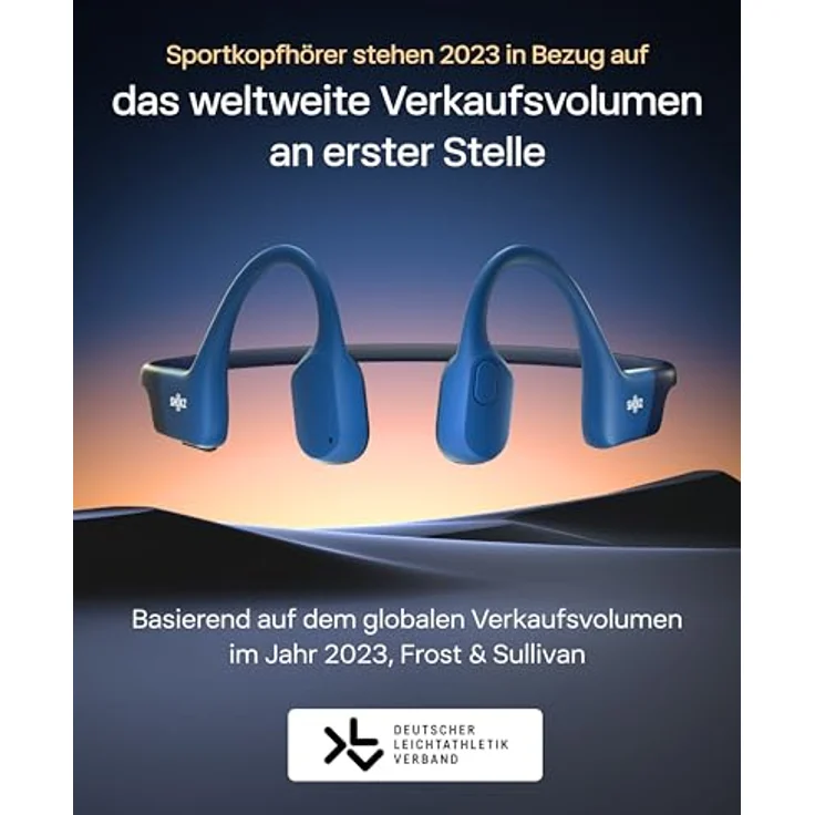 Shokz Openrun Sport Kopfhörer - Bone Conduction Technologie, kabellos, Blau mit integriertem Mikrofon und digitaler Geräuschunterdrückung – Bild 2