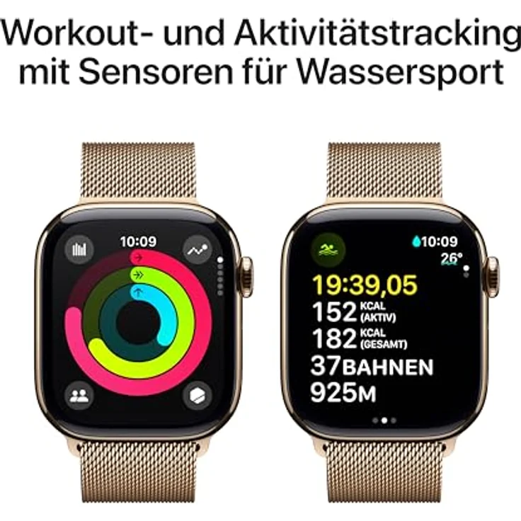 Apple Watch Series 10, 42 mm, GPS + Cellular, Titangehäuse Gold, Milanaise Armband Gold, One size – Bild 4