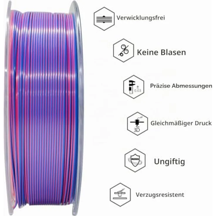 GEEETECH Silk PLA Filament 1,75mm, 3D Drucker Filament 1KG/Spule, zweifarbig Rot Blau mit glänzender Oberfläche und hoher Maßgenauigkeit – Bild 3