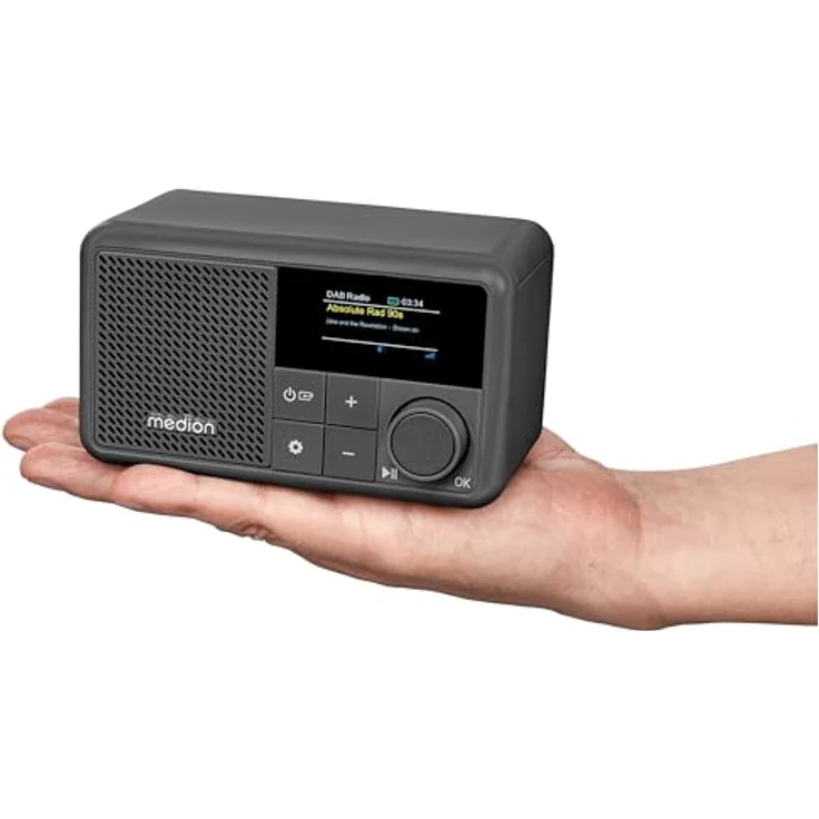 MEDION S66822 Tragbares Mini DAB+ Radio mit Bluetooth (Akku, dimmbares Farbdisplay, Teleskopantenne, Sleeptimer, Wecker, Snooze, AUX, USB-C) grau – Bild 4
