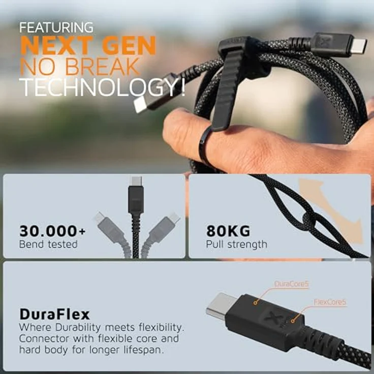 Xtorm Next Gen USB-C PD 100W Kabel, 1,5 Meter, geflochten, schwarz, hohe Flexibilität und Langlebigkeit – Bild 3