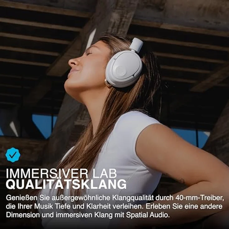 JLab JBuds LUX ANC Smart-Kopfhörer mit aktivem Noise Cancelling, Over-Ear, 70+ Stunden Spielzeit, faltbares Design, Bluetooth (Wolkenweiß) – Bild 5