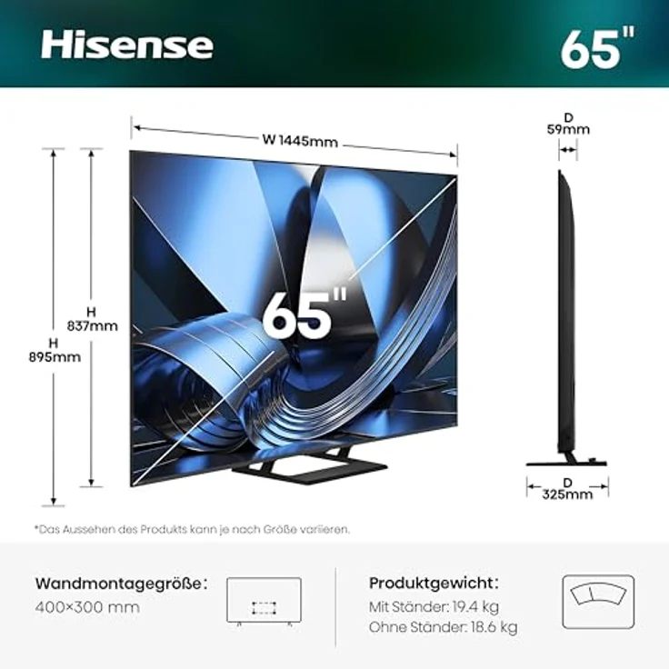 Hisense U7DSE 65'' ULED MiniLED Smart TV 4K, 165,1 cm (65"), 3840 x 2160 Pixel, WLAN, Schwarz – Bild 2
