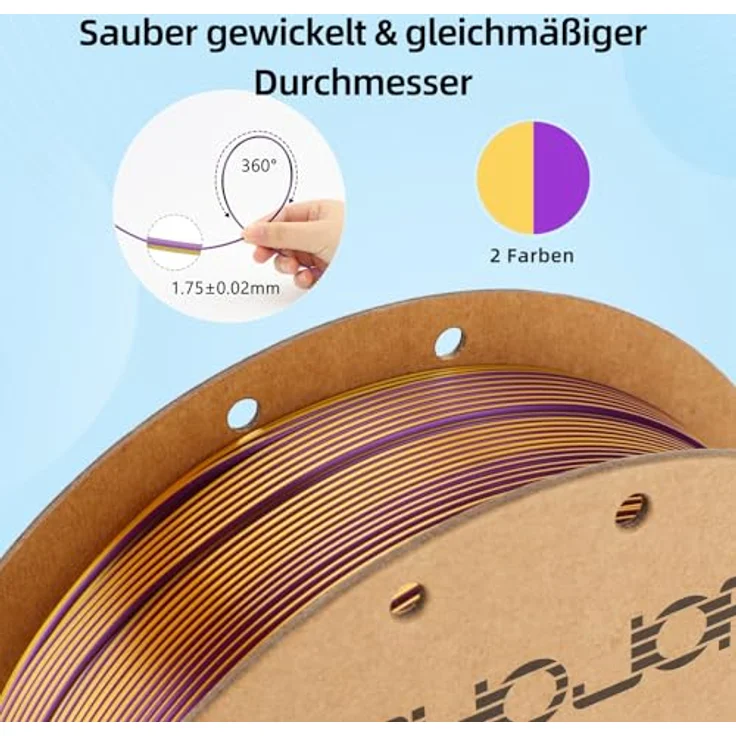 3DHoJor Silk PLA Filament 1.75mm, 1KG Lila-Gold Zweifarbig, seidiger Glanz, hohe Kompatibilität für FDM-Drucker – Bild 2