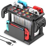 Kytok Switch Spiele Aufbewahrung mit Joy-Con Ladestation, 28 Spielkarten und TV-Dock für Switch/OLED, Schwarz