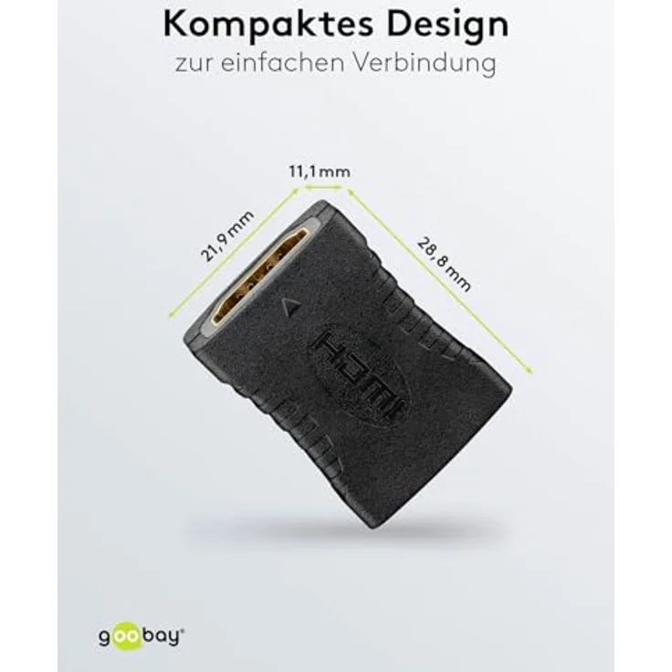 goobay 65743 HDMI Verbindung Adapter/Buchse auf Buchse 8k@60Hz / Kupplung mit HDMI 2.1 UHD 4k@120Hz für Laptop, Fernseher, Monitor, PC – Bild 4