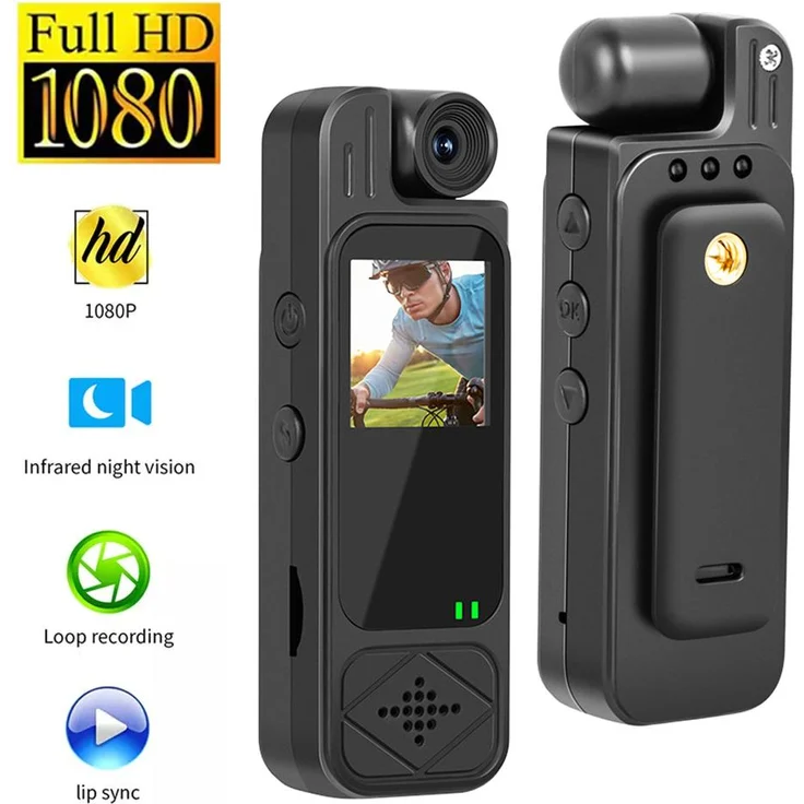 Exlene Mini-Körperkamera Y9, 1080p HD Sportkamera mit Infrarot-Nachtsicht, 1,3-Zoll-Display, Loop-Aufzeichnung, bis zu 128 GB Speicher