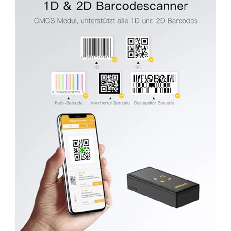 Inateck BCST-46, Tragbarer Bluetooth Barcode Scanner, 1D 2D QR Code Scanner kabellos mit APP und SDK, magnetisches Design, 25g leicht – Bild 3