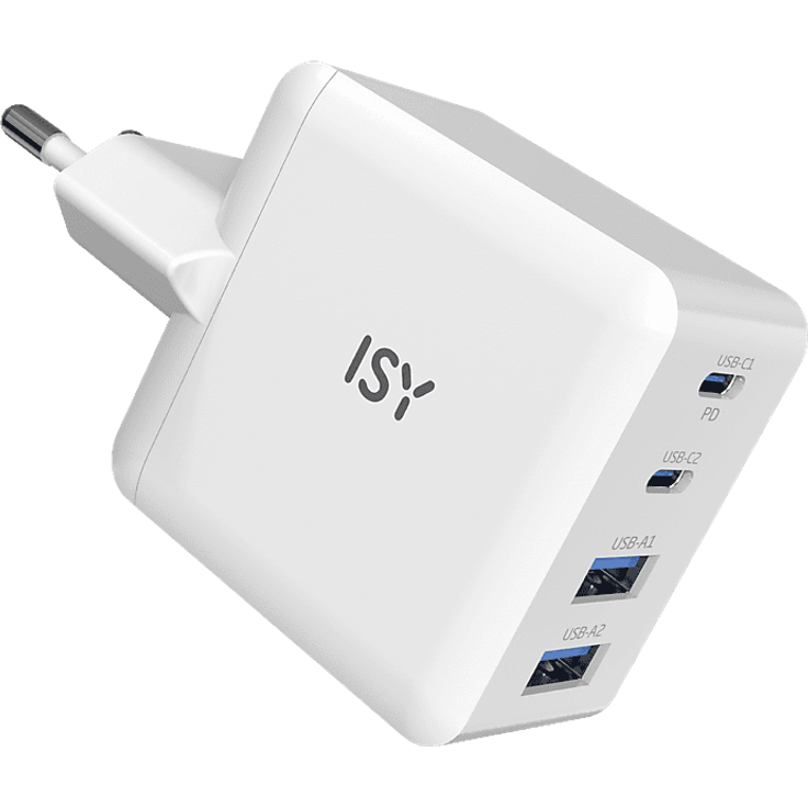 ISY IAC-5046 USB-C Power Delivery Schnellladegerät, 45W mit 2xUSB-A und 2xUSB-C, Weiß