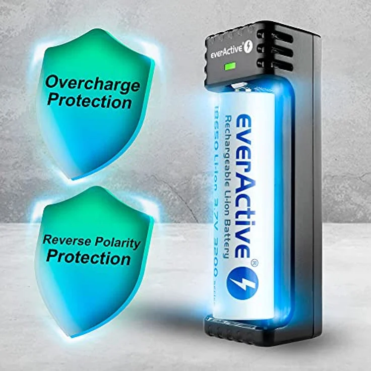 everActive Ladegerät für 1 Stück Li-Ionen-Akkus wie 18650, professionell, schnell, Micro USB, Modell: LC-100, Schwarz – Bild 2