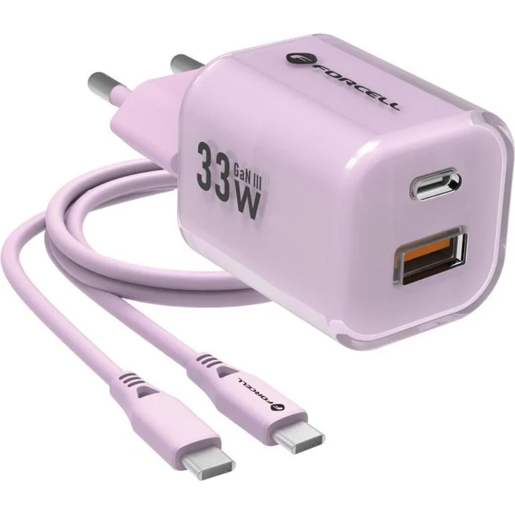 Forcell F-Energy Crystal Color GaN III VT-41, 33W Reiseladegerät mit PD und QC4.0, USB-C und USB-A, Violett