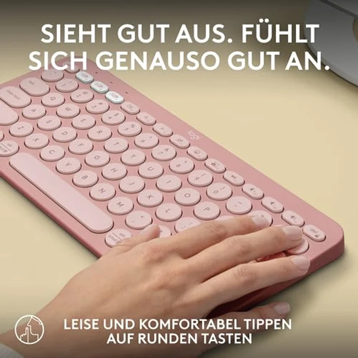 Logitech Pebble Keys 2 K380s, kabellose Multi-Device Bluetooth-Tastatur mit anpassbaren Sondertasten, schlank - mobil, Easy-Switch für Windows, macOS, iPadOS, Android, ChromeOS, Deutsches QWERTZ,Rosa – Bild 5