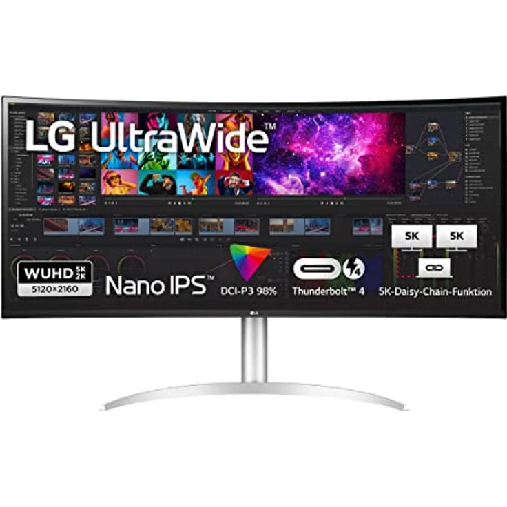 LG 5K UltraWide Curved Monitor 40WP95X-W 94,7 cm - 39,7 Zoll, 5120 x 2160, Nano IPS, HDR 10, Thunderbolt 4, Silber – Bild 1