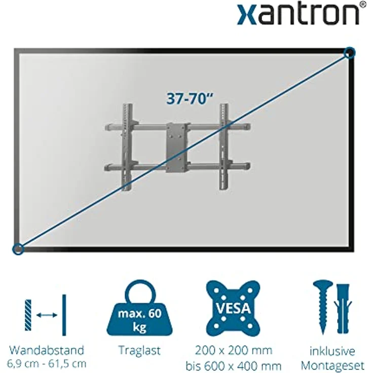 Xantron STRONGLINE-960 Wandhalterung Fernseher Schwenkbar Neigbar Drehbar / 37-70 Zoll TV Halterung/TV Wandhalterung flach/Fernseher Schwenkarm/geringer Wandabstand - inkl. Montagematerial – Bild 2