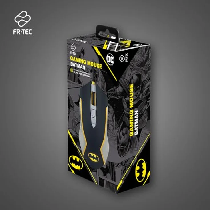 FRTEC Batman Edition Gaming-Maus, gelbe LED-Beleuchtung, verstellbarer DPI bis 8000, kabelgebunden, ergonomisches Design, konfigurierbare Seitentasten – Bild 3