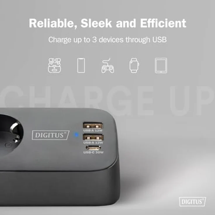 Digitus 3-fach Office-Steckdosenleiste mit 2x USB-A und 1x USB-C, Schwarz, 1.50 m, CEE 7/3, erhöhte Sicherheit – Bild 3