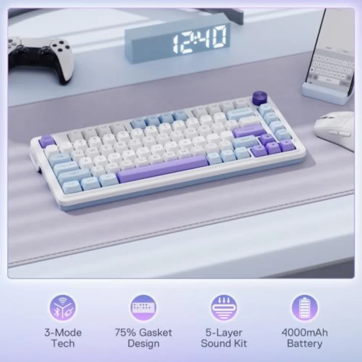 Redragon K673 MAX 75% kabellose Gasket RGB-Gaming-Tastatur, 3 Modi, 81 Tasten, kompakte PBT-Tastatur mit Hot-Swap, dedizierter Knopfsteuerung und 5-lagiger Geräuschdämpfung, linearer Schalter – Bild 2