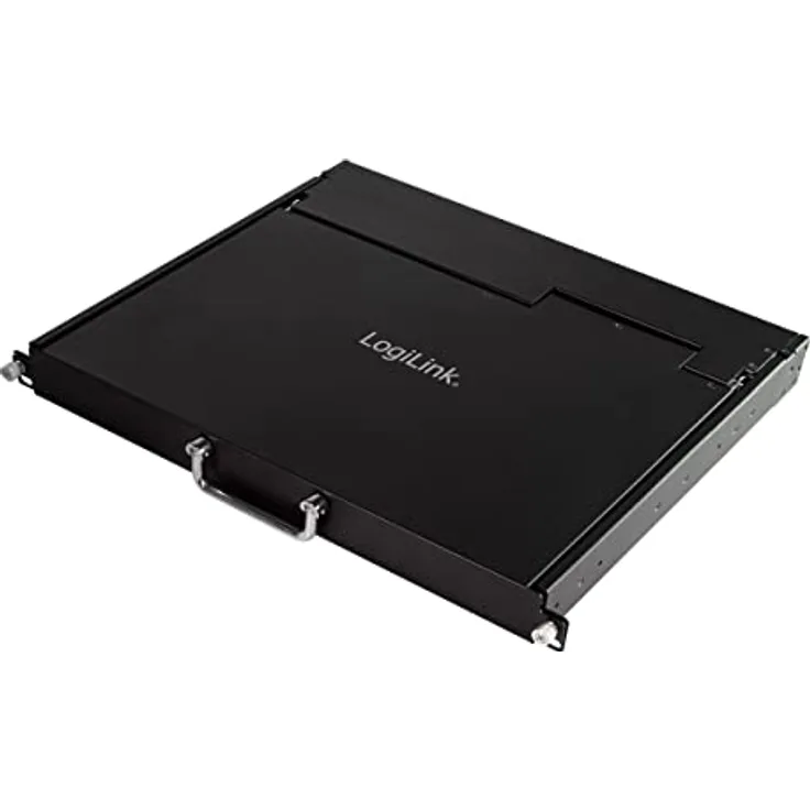 LogiLink LC0005GE - LCD-KVM-Konsole mit 8-Port KVM-Switch, VGA, USB-A, PS/2, geringe Einbautiefe, QWERTZ (deutsches Tatstaurlayout)