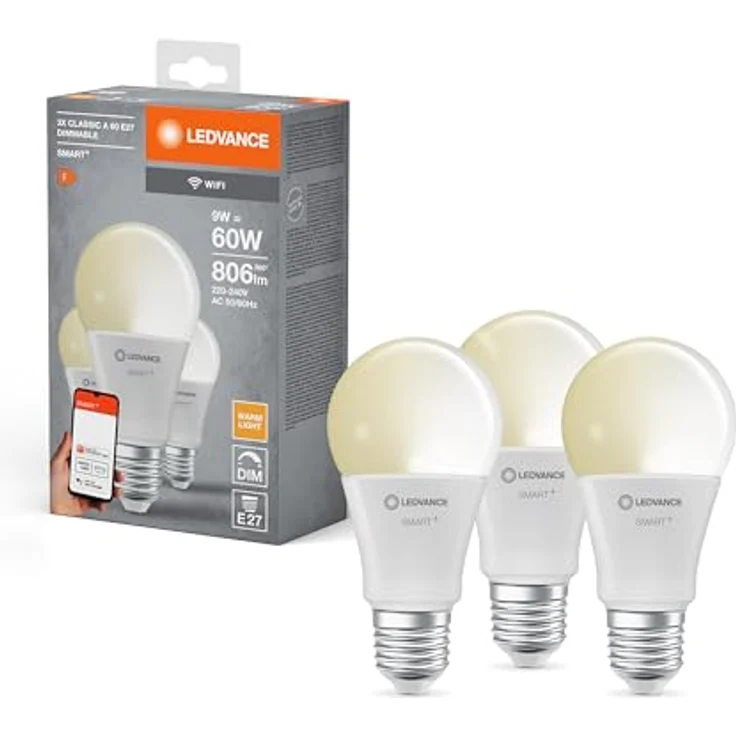 LEDVANCE Smarte LED-Lampe mit WiFi-Technologie für E27-Sockel, matte Optik ,Warmweiß (2700K), 806 Lumen, Ersatz für herkömmliche 60W-Leuchtmittel, smart dimmbar, 3-er Pack – Bild 4