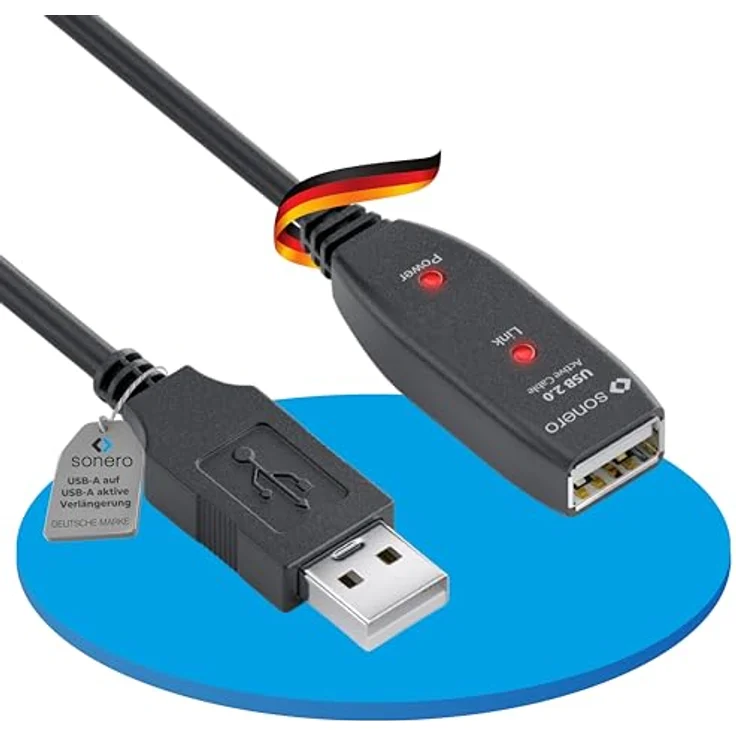 Sonero aktives USB 2.0 Verlängerungskabel mit Signalverstärker, 20m, Datenrate bis zu 480 Mbit/s – Bild 1