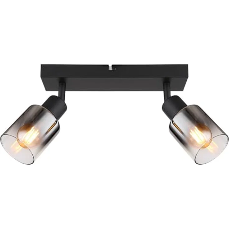 Globo Deckenleuchte Hubertus 2-flammig 54308-2, Smarte Deckenbeleuchtung mit rauch, klar und schwarz, bewegliche Spots – Bild 5