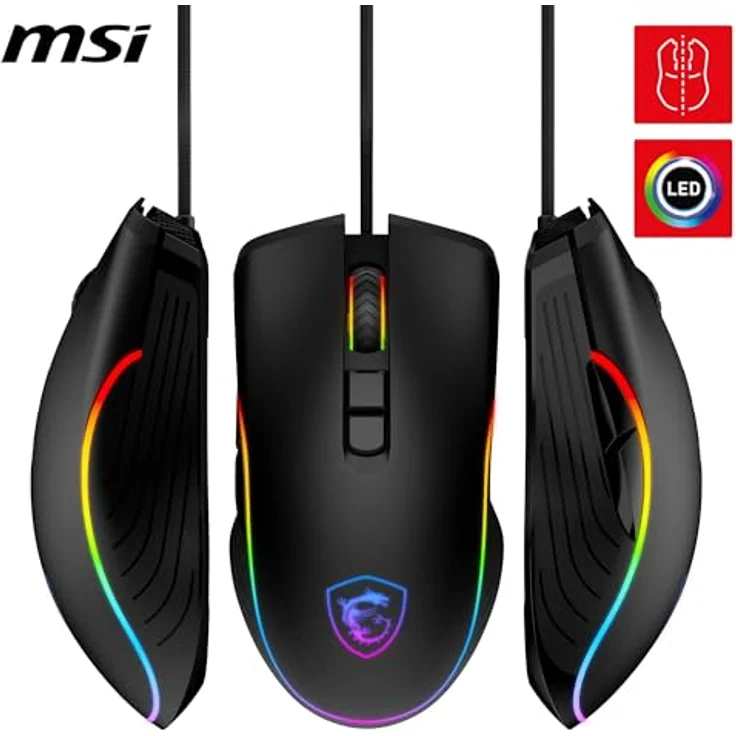 MSI Forge GM300 Gaming-Maus – 7200 DPI optischer Sensor, symmetrisch, 10 Mio. Klicks, 7 Tasten, 8 ms Latenz, RGB-LED, 118 g – kabelgebunden – Bild 3