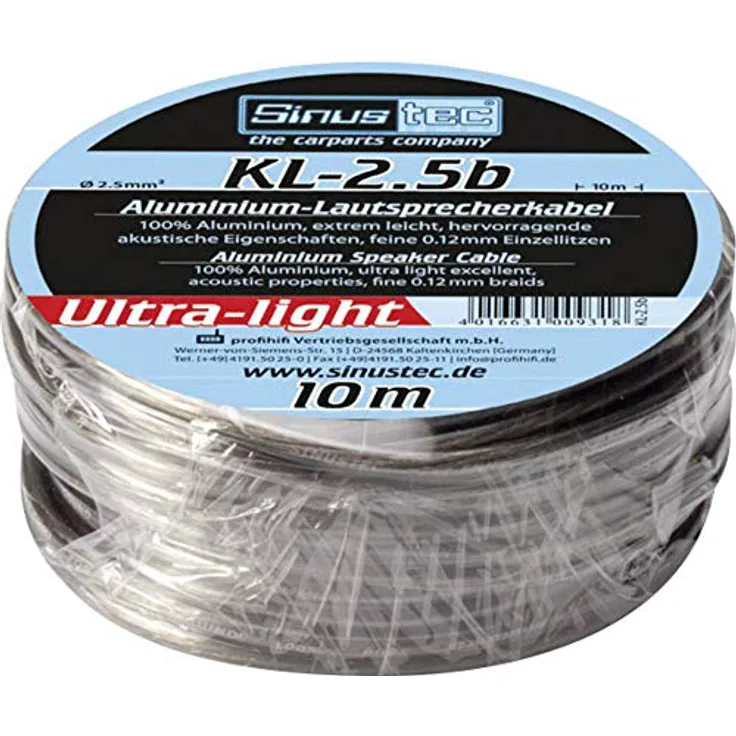 Sinustec KL-2,5b, 10m Lautsprecherkabel 2,5mm² Set mit 4x Gabel-Kabelschuh und 24 Karat vergoldeten Steckern