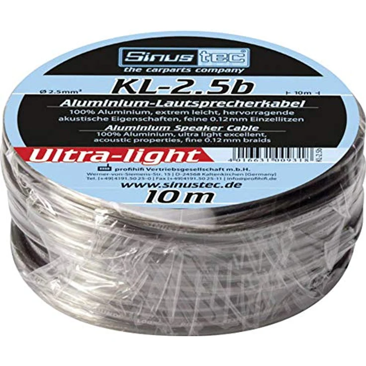 Sinustec KL-2,5b, 10m Lautsprecherkabel 2,5mm² Set mit 4x Gabel-Kabelschuh und 24 Karat vergoldeten Steckern – Bild 1