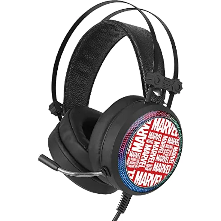 ERT GROUP Gaming-Kopfhörer mit Mikrofon, LED-Kopfhörer mit verstellbarem Kopfband Original und offiziell Lizenziertes Marvel Muster Marvel 002, Red