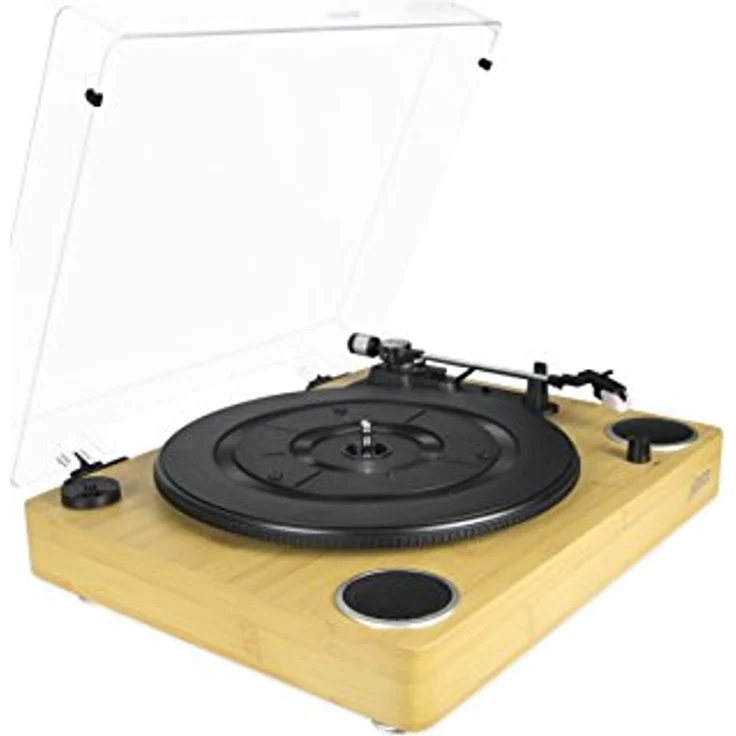 Jam Sound Plattenspieler, Vinyl-Schallplattenspieler mit eingebauten Stereo-Lautsprechern, USB-Anschluss, RCA-Ausgang, Aux-In, geeignet für 33, 45 oder 78 RPM Schallplatten, Staubschutzhülle - Holz – Bild 2