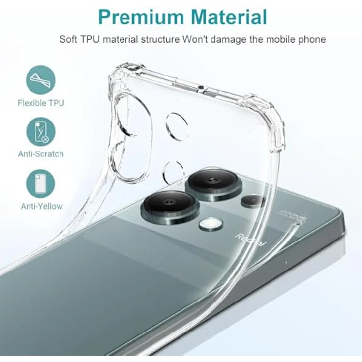 LeYi Hülle für Xiaomi Redmi Note 13 Pro 4G, Transparente TPU Silikon Handyhülle mit 2 Schutzfolien, Stoßfest mit Kameraschutz, Crystal Clear Cover Case – Bild 5