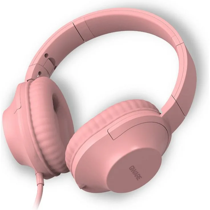 Qware Gaming Faltbare Kopfhörer, Kabelgebunden mit 3,5 mm Klinke, Rosa, Gepolsterte Ohrmuscheln und Integrierte Kabelbedienung